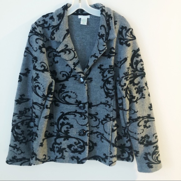 Laura Ashley Jackets & Blazers - LAURA ASHLEY WOOL GRAY FLOCKED SWEATER JACKET COAT